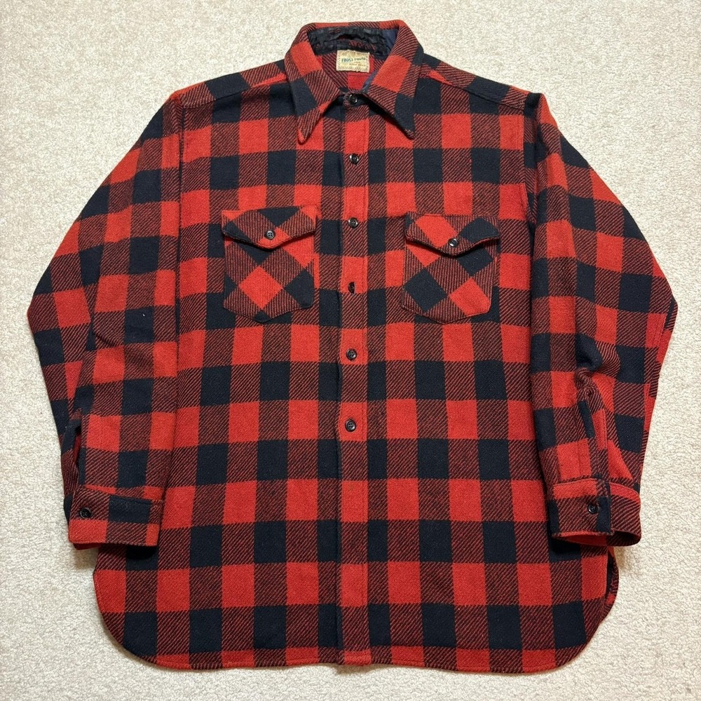 Vtg‎ 60s Frost Proof Flannel Shirt Large Red Black Buffalo Plaid Wool Button Up